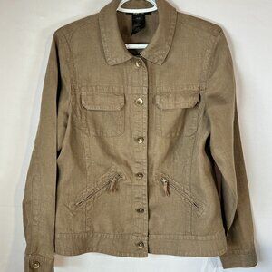 Luxe Linen Utility Jacket Rich Brown Minimalist Chic Old‑money Style & CO Size M